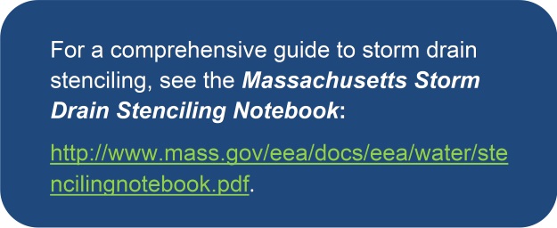 For a comprehensive guide to storm drain stenciling, see the Massachusetts Storm Drain Stenciling Notebook